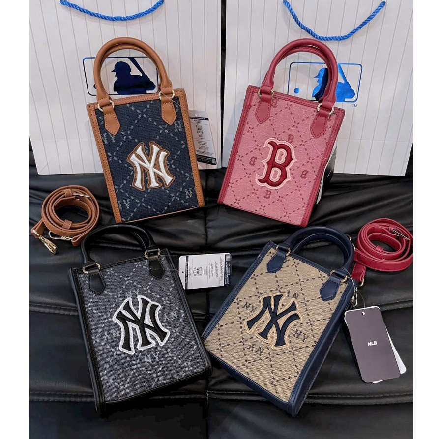 (標準)Mlb 經典 Monogram 提花紐約洋基隊包 Full Tag Mac/Mlb 最新顏色垂直肩帶女包