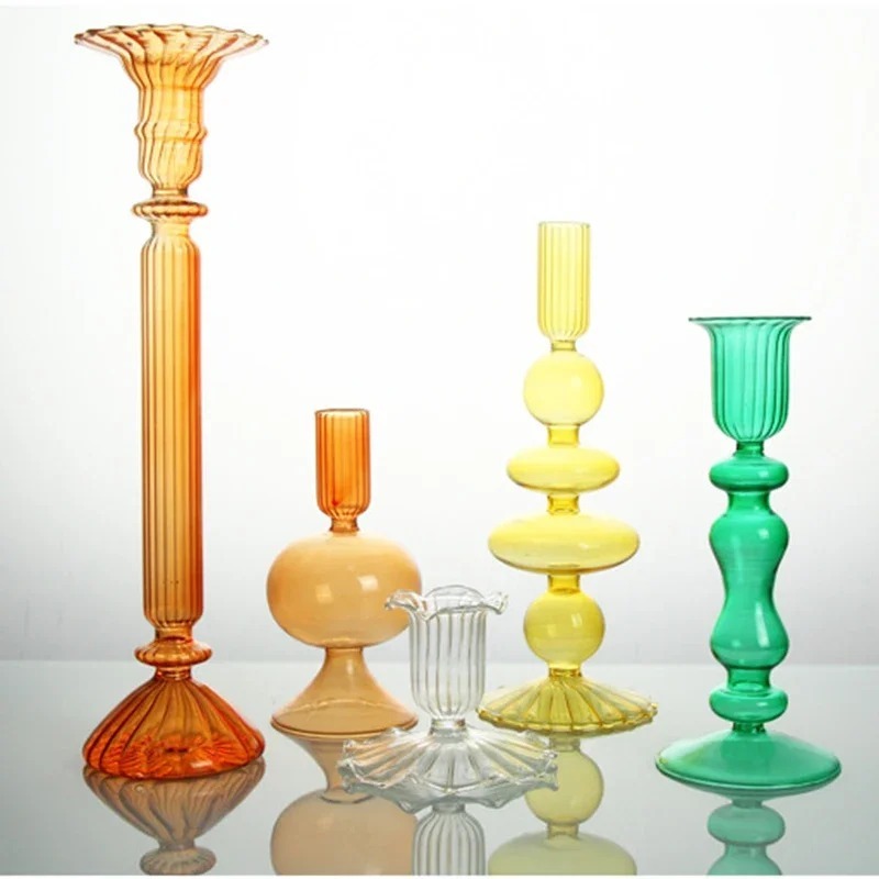 玻璃燭台裝飾燭台燭台現代燭台裝飾餐桌餐廳乾花花瓶