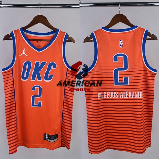 男式 NBA 俄克拉荷馬城雷霆隊 Shai Gilgeous-Alexander 橙色籃球運動員球衣 - 聲明版
