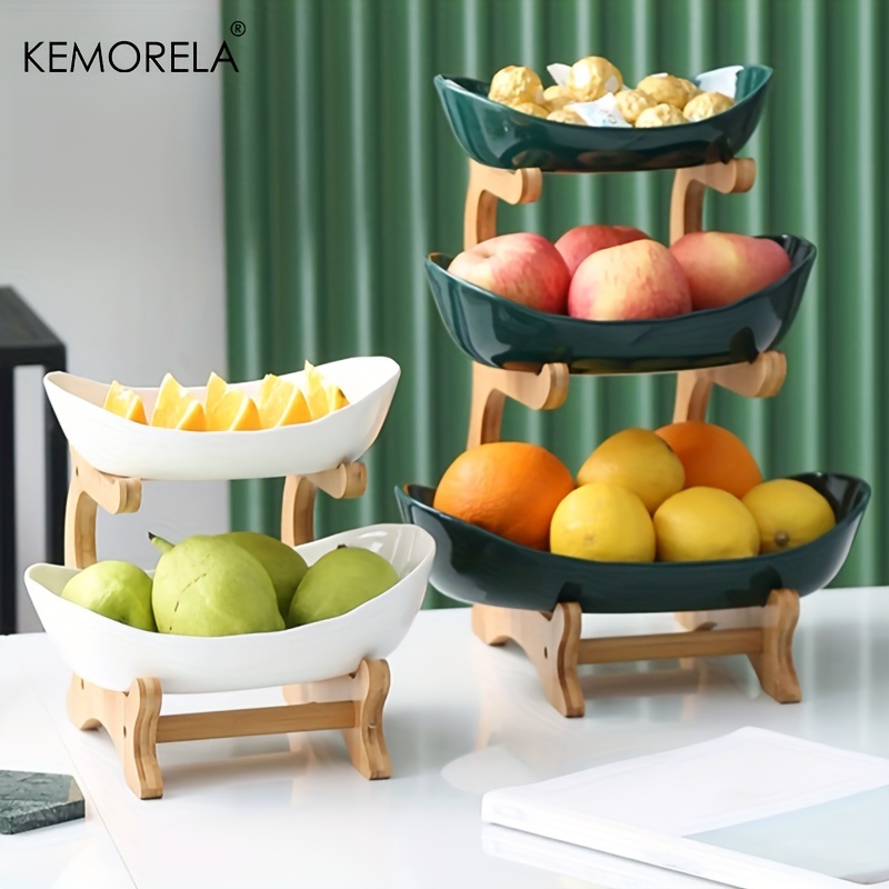 KEMORELA 2/3 層創意塑料水果盤節日木製水果盤,客廳水果架,適合家庭、廚房、餐廳、麵包店、婚禮派對餐桌裝飾