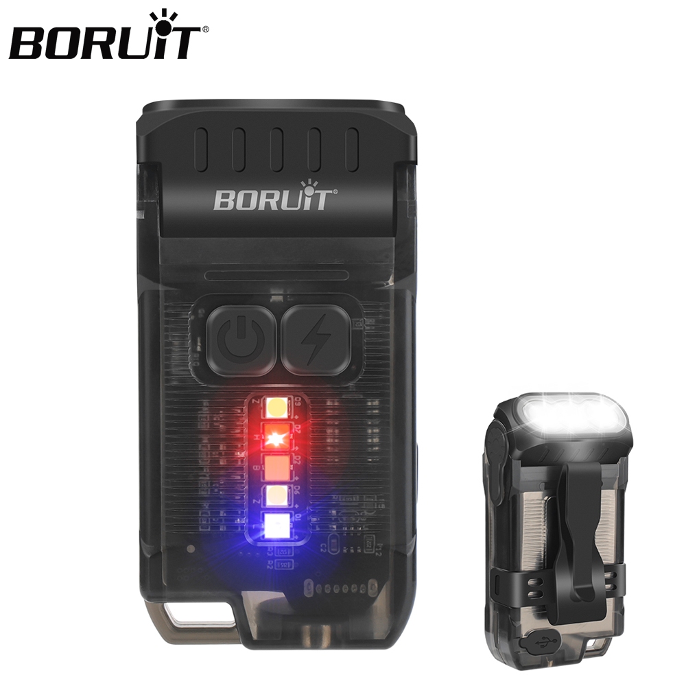 Boruit V15 LED 鑰匙扣 EDC 黑色手電筒夾工作燈 Type-C 可充電手電筒帶磁鐵野營口袋燈籠