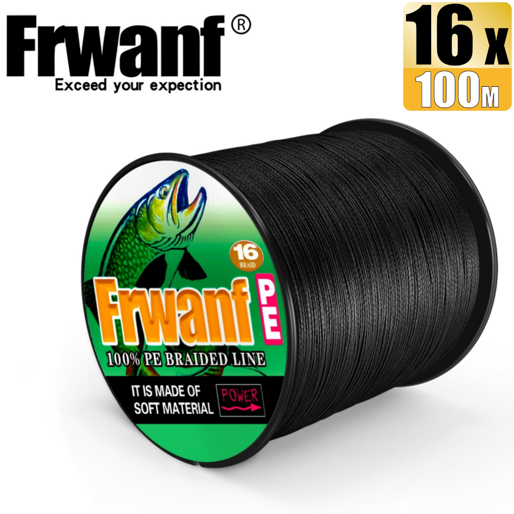 Frwanf 100M 16 股編織釣魚線 X16 PE 線空心扁線 20-500LB 所有尺寸顏色黑色