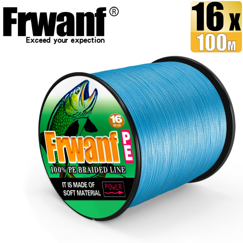 Frwanf 100M 16 股編織釣魚線 X16 PE 線空心扁線 20-500LB 所有尺寸顏色藍色