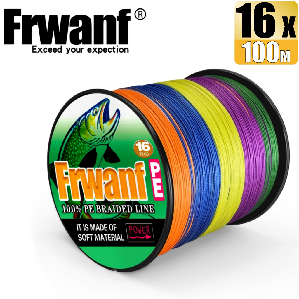 Frwanf 100M 16 股編織釣魚線 X16 PE 線空心扁線 20-500LB 所有尺寸多色