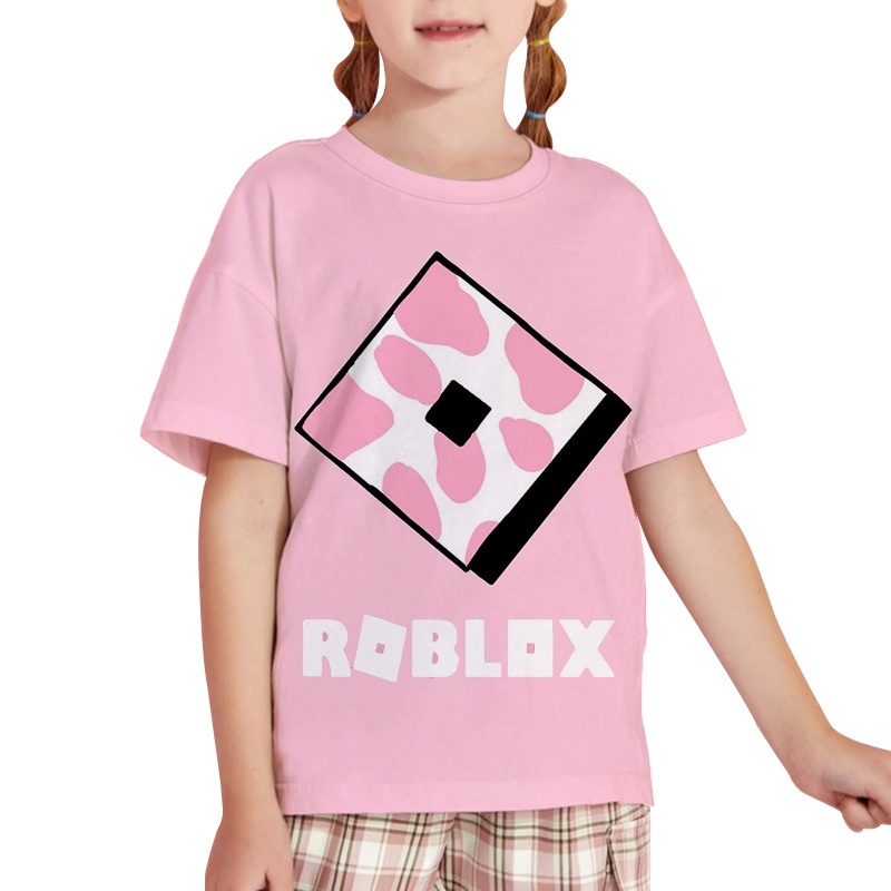 2024夏季新款roblox動漫印花圖案女童t恤兒童舒適涼爽透氣t恤