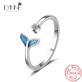 Lynne 高階珠寶全新 925 純銀優雅藍色魚尾圓形鋯石可調整大小開口戒指女士和女孩時尚街頭配飾水鑽扭曲可調節手指戒指