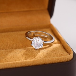 熱銷925純銀戒指 時尚鑲鑽六爪個性氣質鋯石開口戒指 女款創意個性幾何指環銀飾配飾 CR026