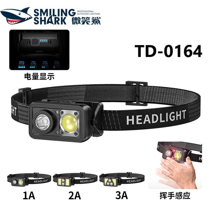 微笑鯊正品 TD0164 感應燈 頭燈 18650 COB工作燈 IP65防水戶外燈 迷你頭戴式釣魚燈