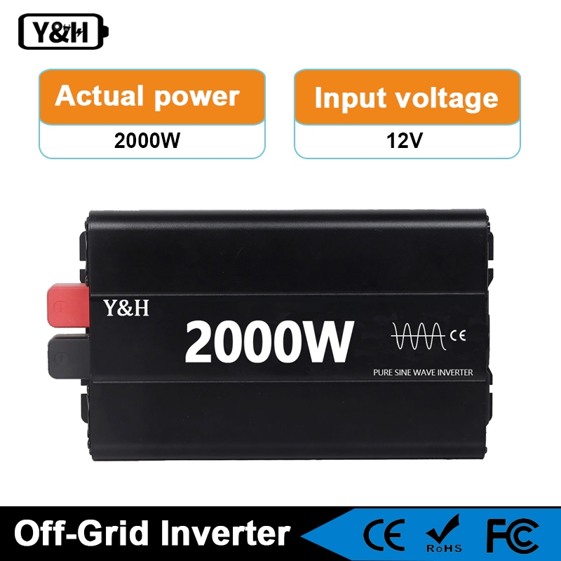 Y&amp;h 2000W 純正弦波逆變器 DC12V 至 AC230V 電源轉換器,適用於家庭備用電源、房車、卡車、離網太陽能