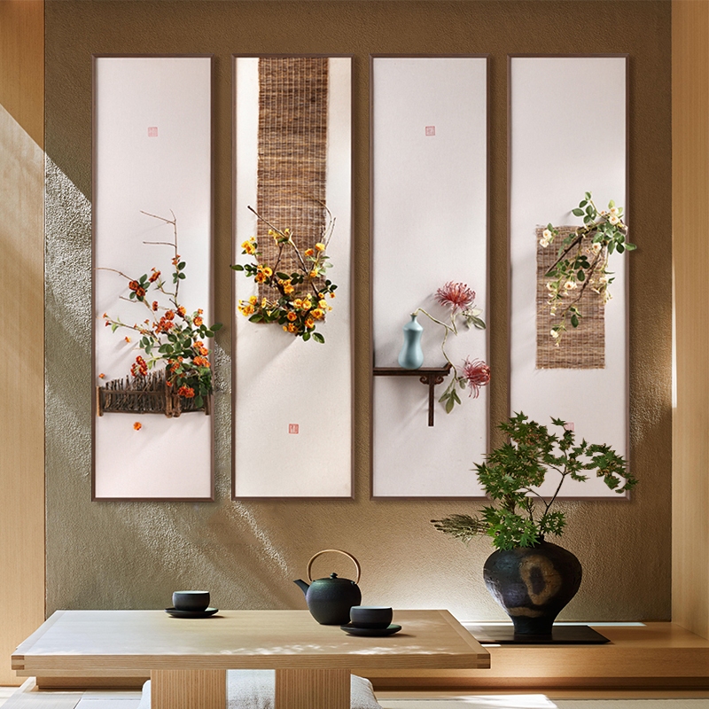 新中式手工壓花裝置藝術牆壁裝飾畫 酒飯店辦公室客廳茶室書房玄關實物花卉掛畫