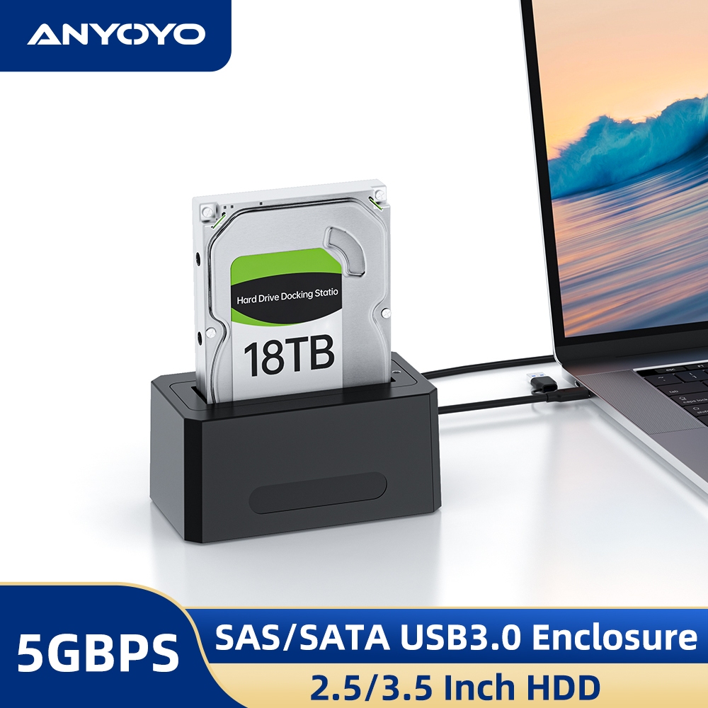 Anyoyo SAS/SATA 轉 USB 3.0 適配器,2.5/3.5 英寸外置 SAS 外殼,帶 USB-C 轉