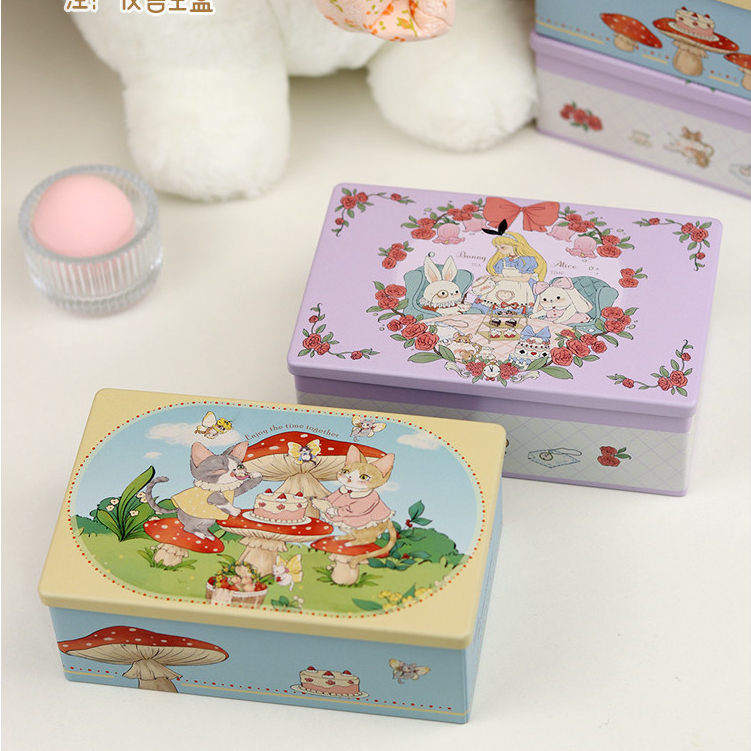 【現貨】【馬口鐵盒】馬口鐵 直角方盒 兔子小熊生日伴手禮盒 曲奇餅乾蛋卷包裝 收納盒子