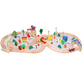 78件圓形軌道實木玩具進口櫸木環保兒童汽車火車軌道玩具