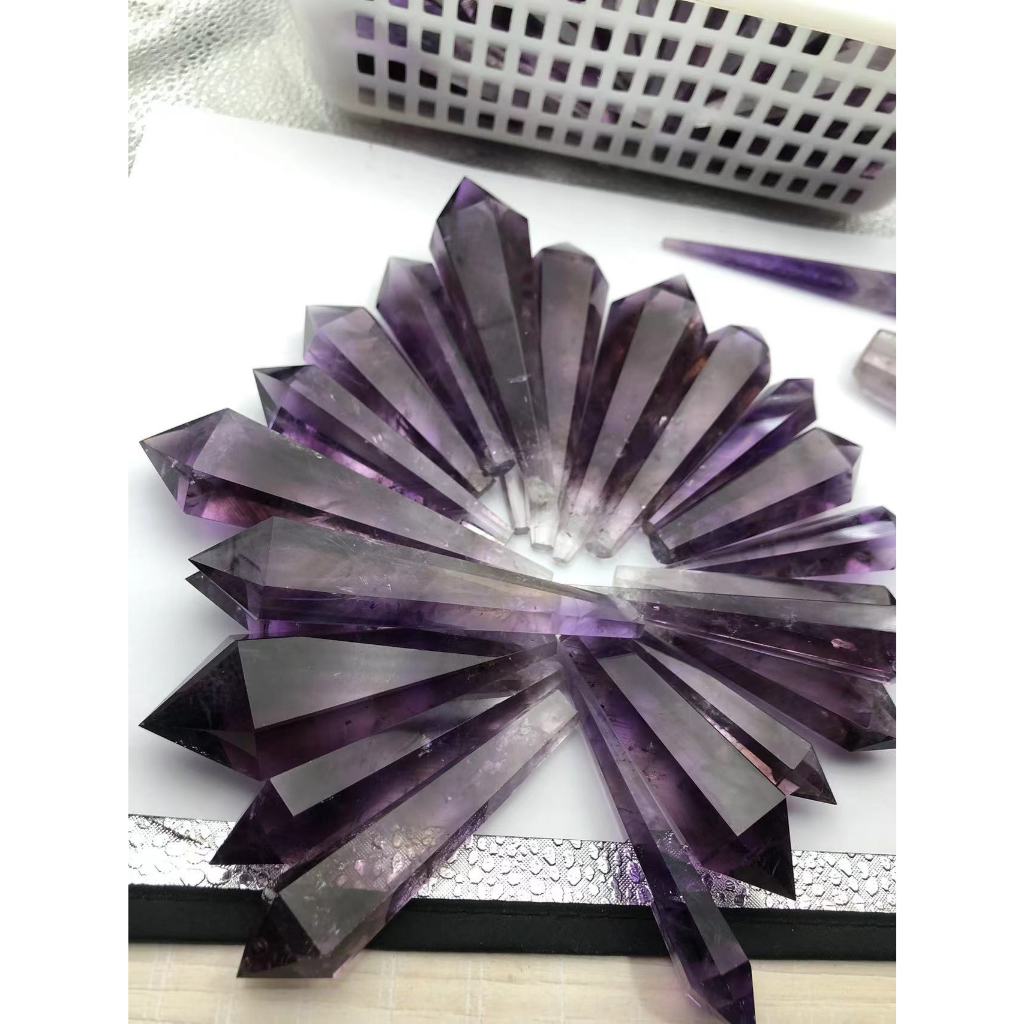 天然紫水晶權杖彩虹柱金字塔千層單尖原石打磨桌面裝飾擺件極品 烏拉圭紫水晶權杖 紫黃晶權杖 原石原礦擺件