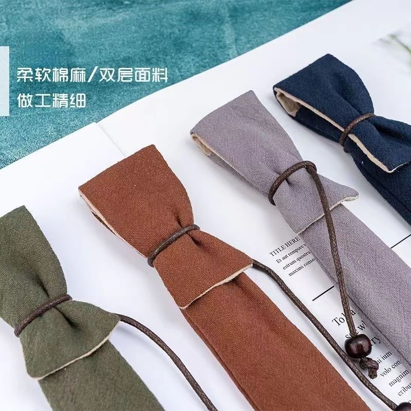 雙層棉麻布藝筆袋單支鋼筆袋藝文復古檀木黃銅筆保護套中國風手工
