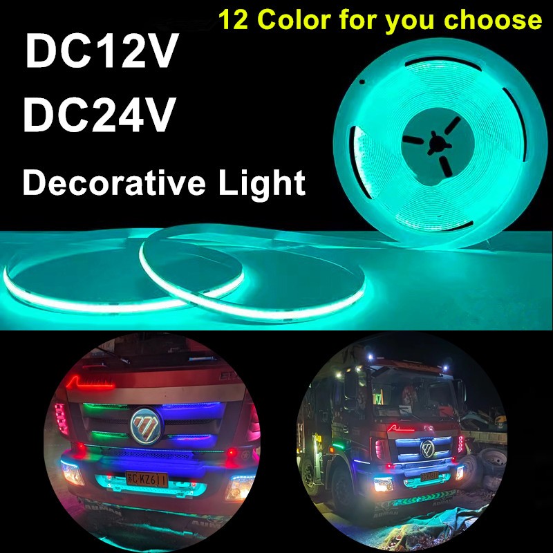Dc12v 24V COB LED燈條高密度柔性LED膠帶冰藍色紅色粉色火星綠色紫色橙色暖白色黃色卡車裝飾燈汽車警示燈