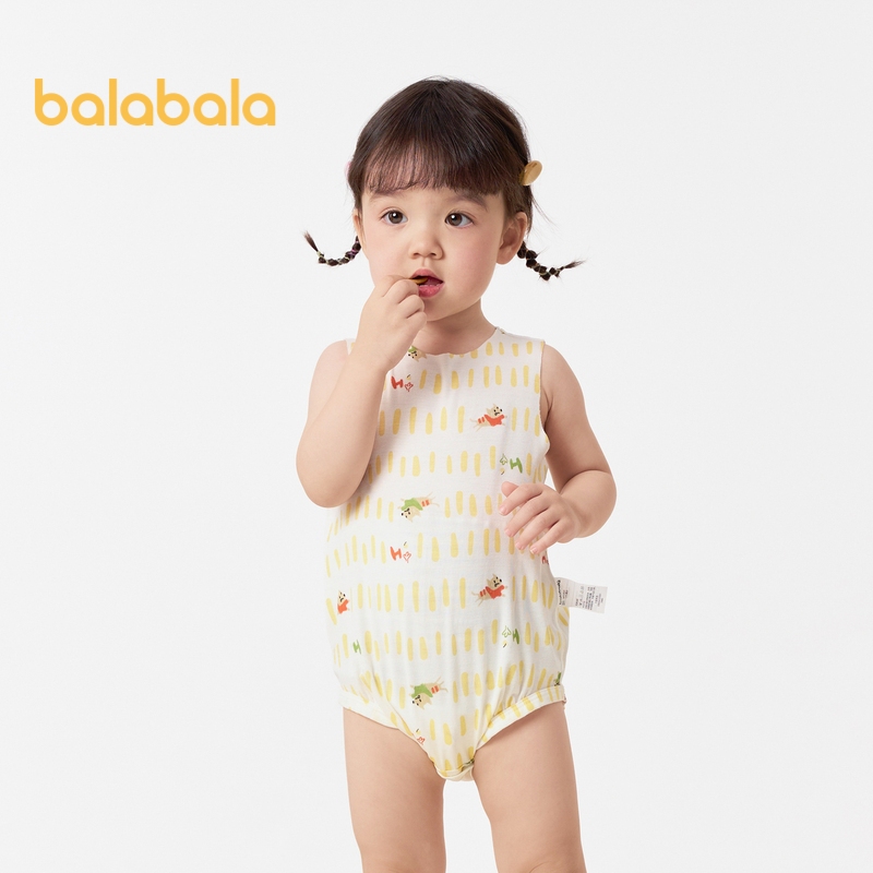 Balabala新生嬰兒衣服寶寶爬行服睡衣2024新款春夏純棉薄款兩件套舒適