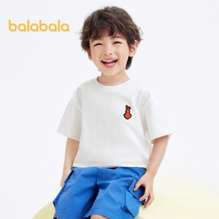 Balabala兒童短袖t恤男童2024春夏新款棉兔刺繡上衣親子款