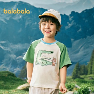 Balabala寶寶短袖t恤短款男童兒童2024新款純棉上衣兒童t恤印花春夏潮流