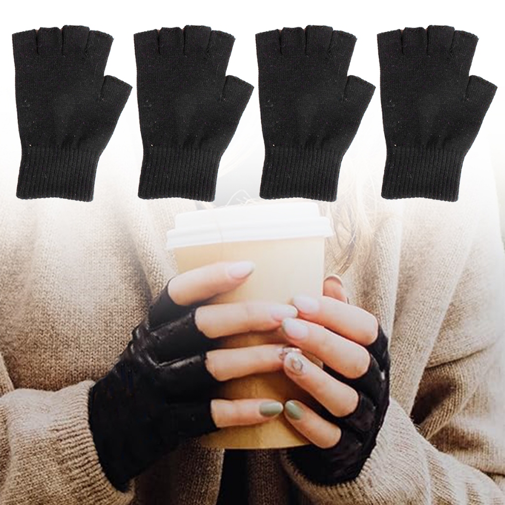 2 雙黑色半指無指手套男女針織手腕棉手套冬季保暖鍛煉手套熱銷