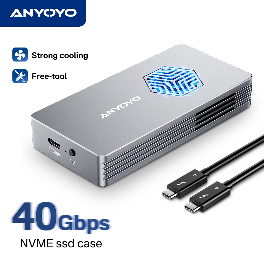 Anyoyo 升級散熱風扇 Thunderbolt3/4 40Gbps USB 4.0 NVME M.2 SSD外接盒
