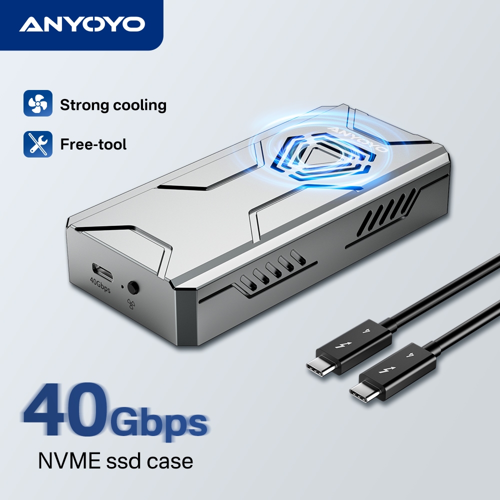 Anyoyo 升級散熱風扇 Thunderbolt3/4 40Gbps USB 4.0 NVME M.2 SSD外接盒