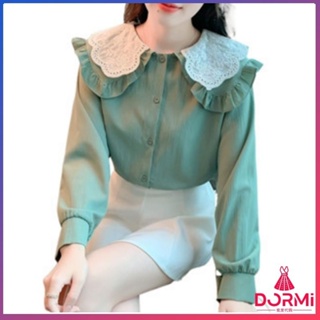 【多米】女長袖雙層娃娃領襯衫/春季新款時尚上衣