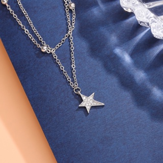925純銀時尚雙層圓珠星星氣質個性項鍊