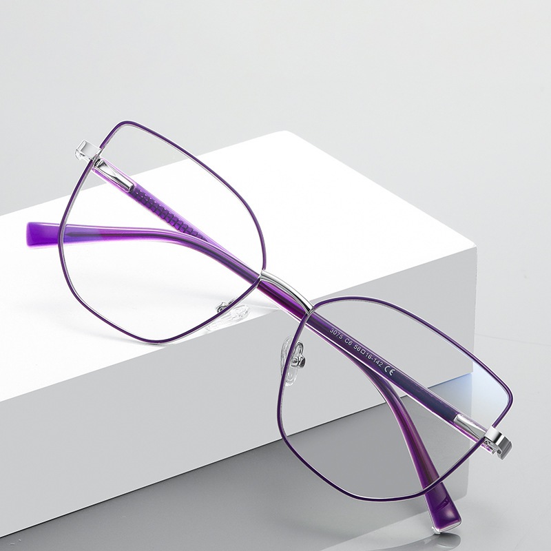 時尚光學眼鏡插芯雙色防藍光眼鏡框平光鏡貓眼紫色