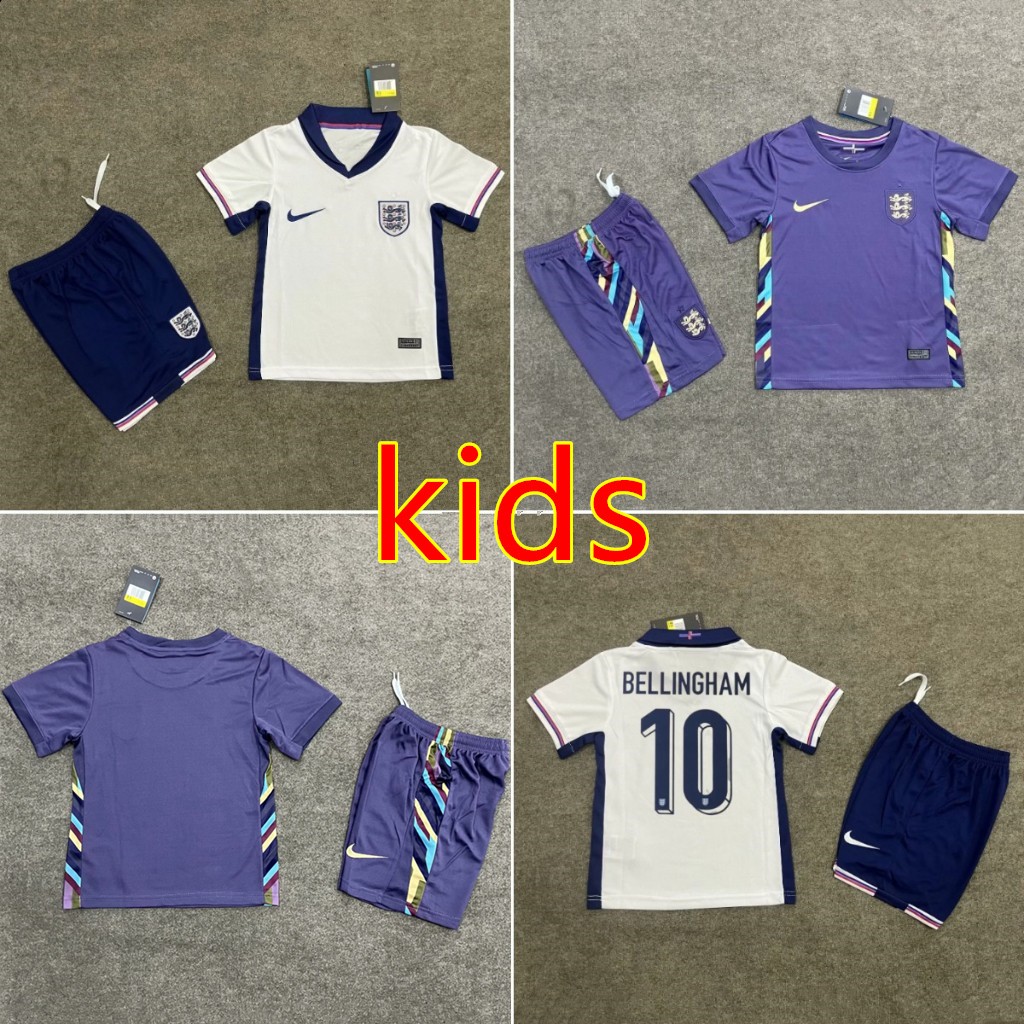 2024 年歐洲英格蘭 BELLINGHAM 10 主場兒童足球球衣套裝頂級品質 AAA