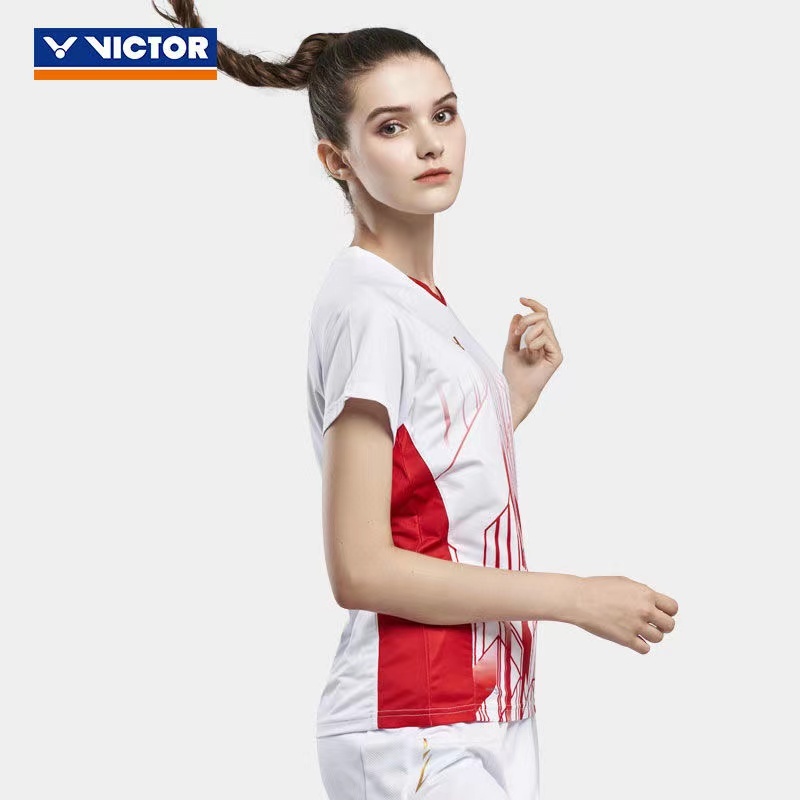 Victor 2024夏季新款羽毛球隊網球衫舒適男女速乾短袖跑步健身運動上衣