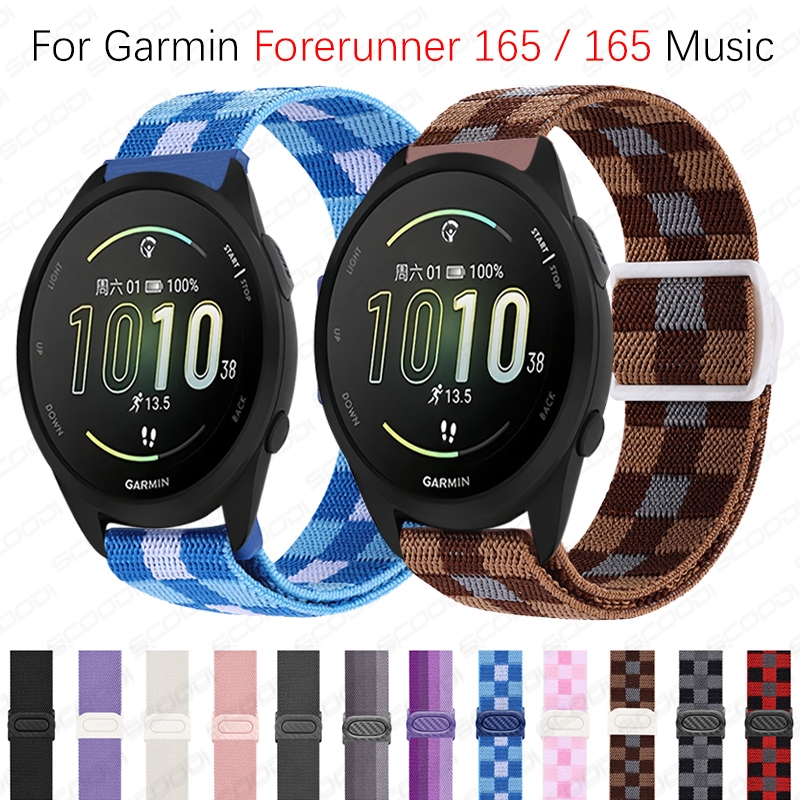 適用於 Garmin Forerunner 165 / 165 音樂智能手錶錶帶的可調節彈力尼龍錶帶