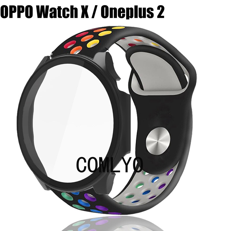 套裝 OPPO Watch X / Oneplus Watch 2 保護殼 保護套 錶帶 矽膠 彩虹 運動 透氣款