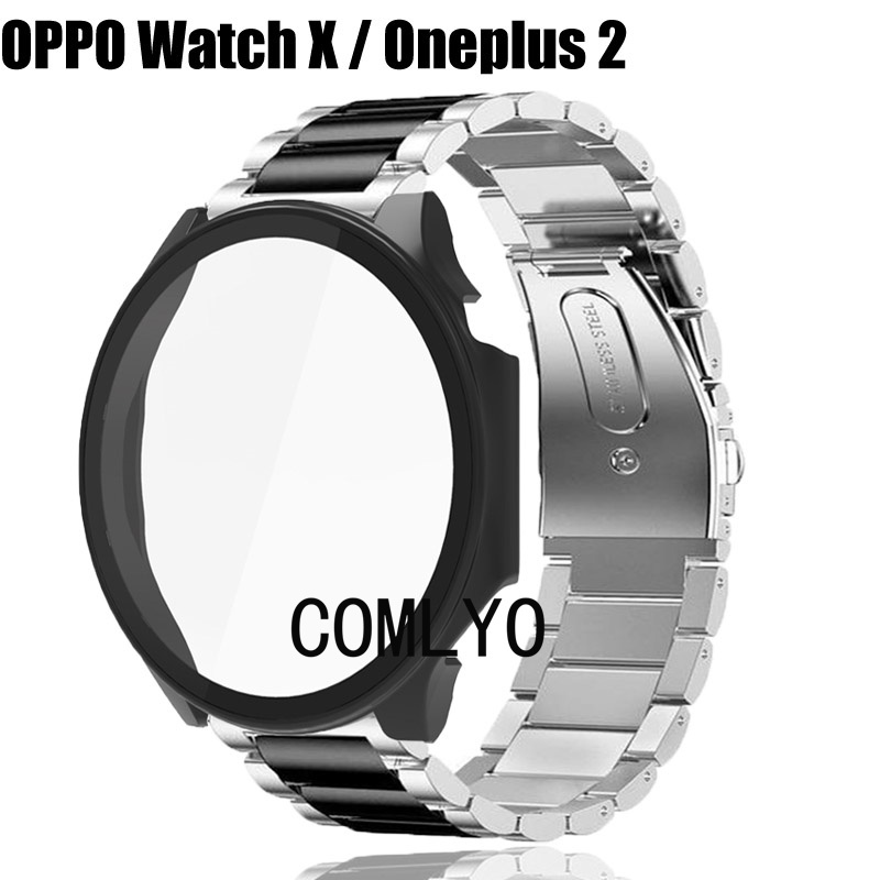 套裝 適用於 OPPO Watch X / Oneplus Watch 2 錶帶 保護殼 保護套 不銹鋼 金屬  商務