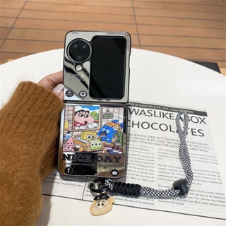 可愛卡通鏡面手機殼適用於 OPPO Find N2 N3 翻蓋手鍊保護 PC 硬殼手帶保護套