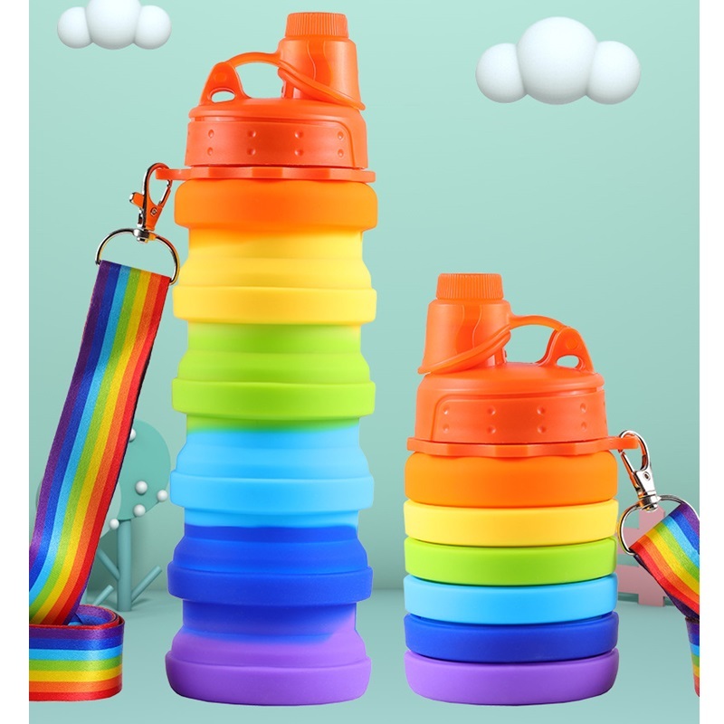 Rainbow 可折疊水瓶矽膠便攜運動水壺兒童 500mL 水瓶