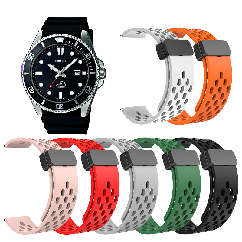 磁吸錶帶適用於CASIO劍魚錶帶卡西歐MDV-106-1a矽膠錶帶劍魚107系列手錶帶