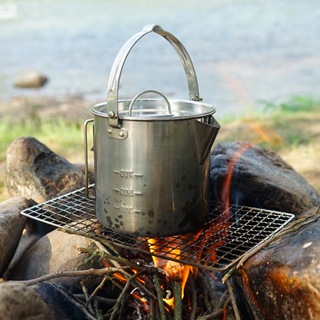 戶外露營不鏽鋼燒水壺 野炊1.2L登山野營茶壺 便攜吊鍋炊具咖啡壺野餐鍋