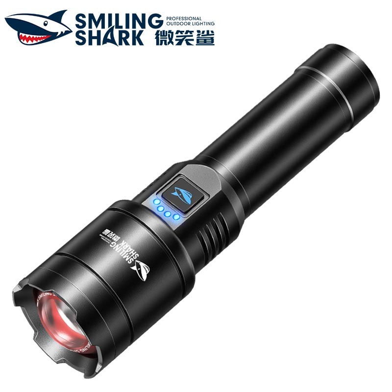微笑鯊正品 SD5220 led強光手電筒 M80爆亮 26650 4檔調焦 帶電顯 Type-C 輕型便攜防水戶外露營