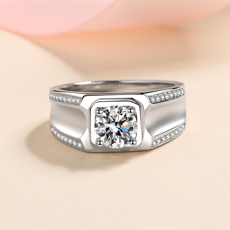 淺淺の莫桑鑽  霸氣老闆莫桑石男戒指鑽戒純銀設計時尚個性奢華高級感指環