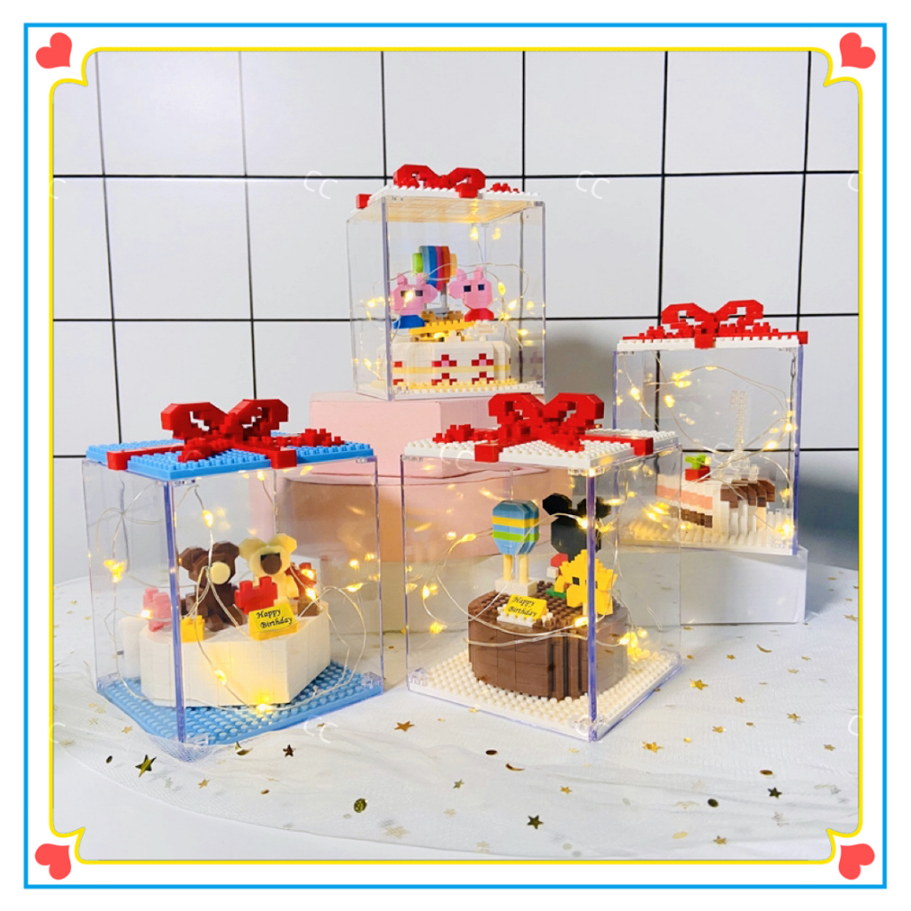 【新品】生日蛋糕系列DIY拼裝積木禮物 微鑽石小顆粒可愛卡通公仔樂高 益智桌面擺件生日禮物