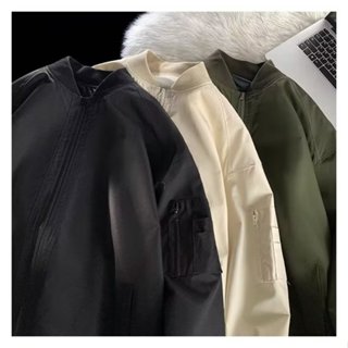 【M-2XL】美式高街棒球服外套男士春秋季素色寬鬆百搭飛行夾克