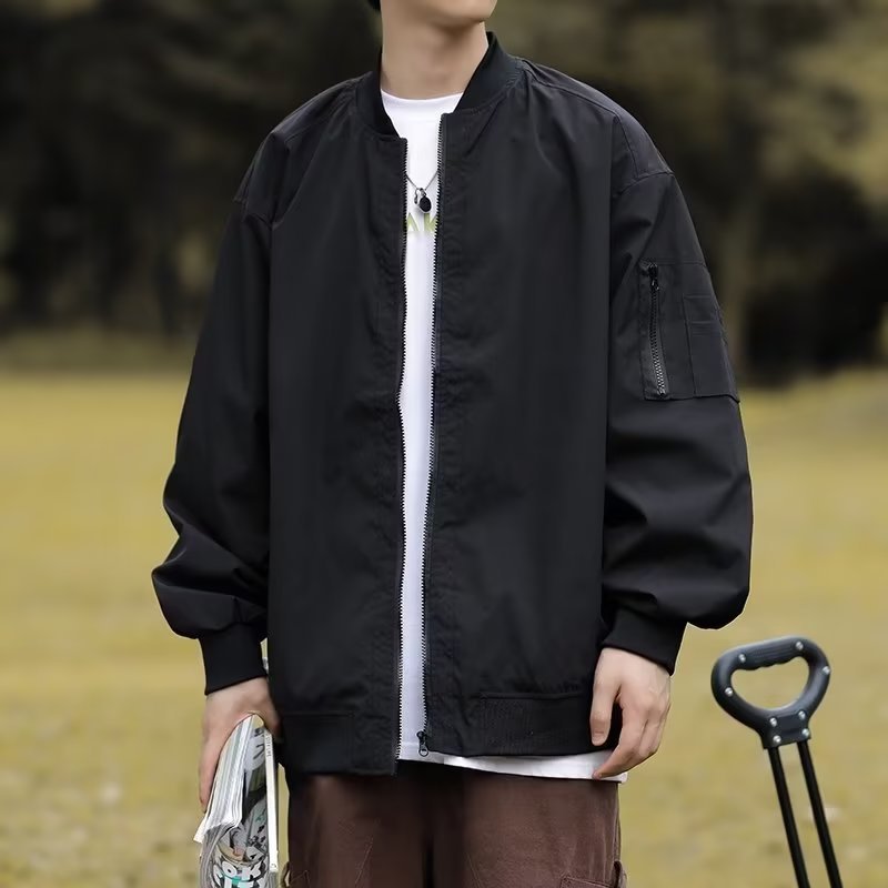 【M-2XL】春秋季時尚飛行夾克男士美式復古寬鬆百搭休閒長袖外套