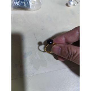 華麗 AAA 真正南海黑麵包珍珠 8-9 毫米珍珠戒指 925 銀