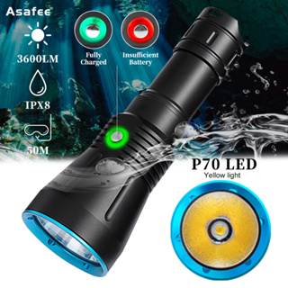 Asafee DA16S 黃光潛水手電筒 XHP70 Led 大功率 Led 手電筒 3600lm 水下手電筒可充電潛水