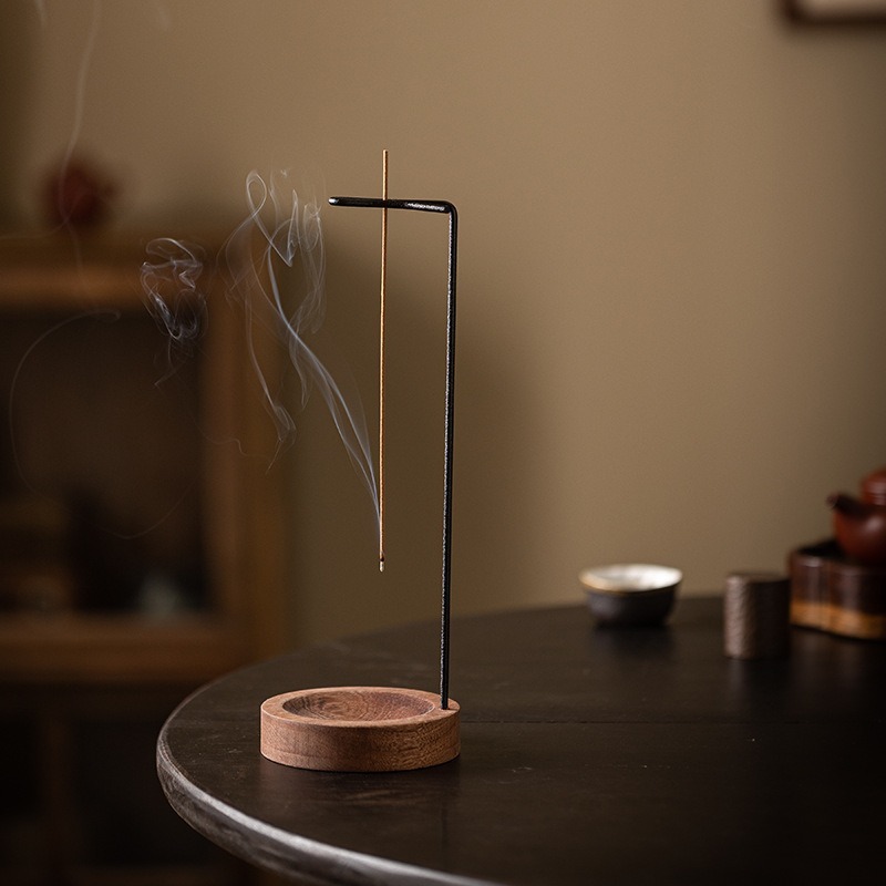 1 件 Zen 金屬掛香爐實木底座 - 倒流香棒室內家居裝飾和禮物創意,冥想香插線香熏香