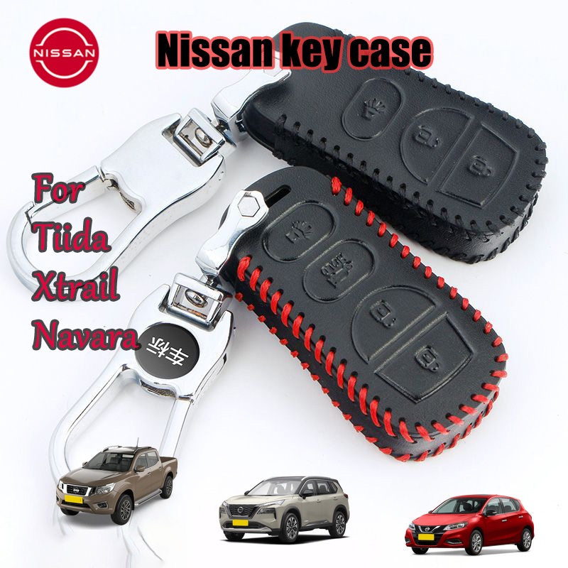 真皮鑰匙包 Nissan NAVARA/X-TRAIL/TIIDA 鑰匙包鑰匙扣 Nissan 汽車 3/4 按鈕鑰匙包