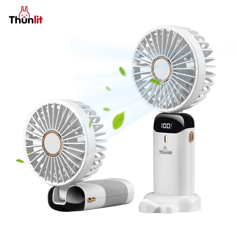 Thunlit 電池供電手扇 3 合 1 便攜式可充電數字顯示 5 檔速度手持掛脖風扇