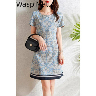 Wasp Mall 快速出貨 高級感法式洋裝女夏季2023新款復古印花緊身顯瘦氣質優雅a字裙