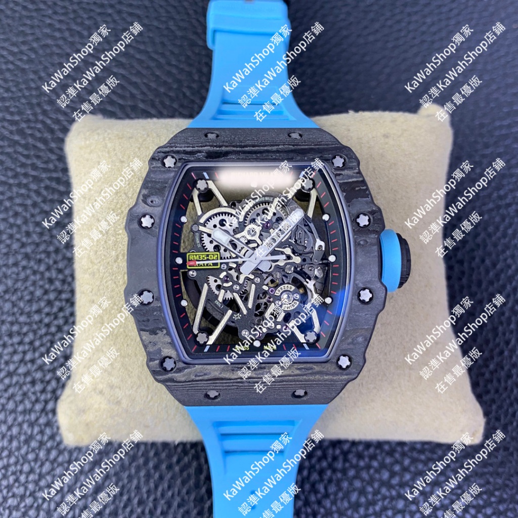 R1chard MM RM3502碳黑圈藍色矽膠錶帶